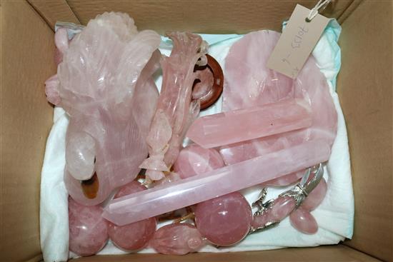 Collection of rose quartz items
